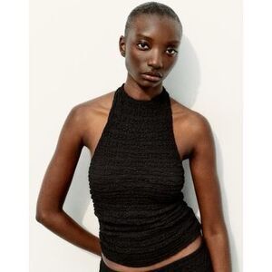 Zara Black Textured Halter Top